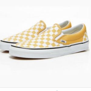 yellow checkered slip on vans